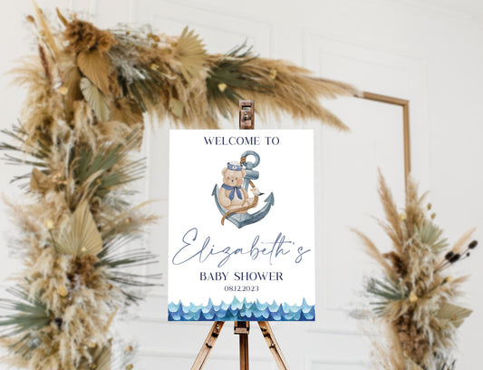 Nautical Bear Baby Shower Sign