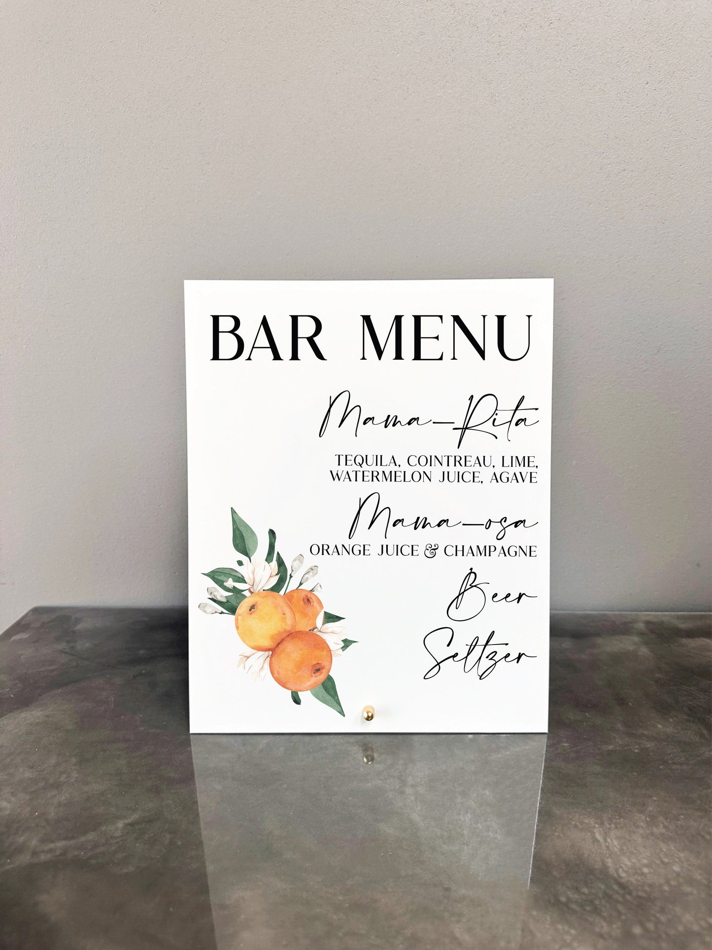 Orange Blossom Bar Menu Sign